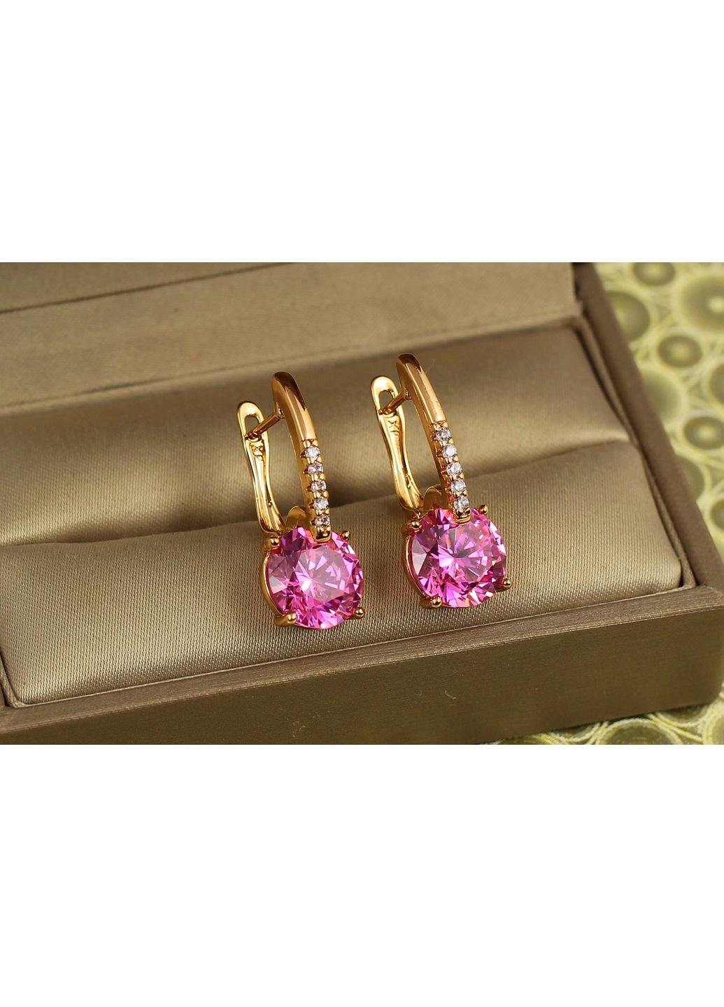Серьги Стрелка с большим розовым камнем 2,7 см золотистые Xuping Jewelry (362571283)
