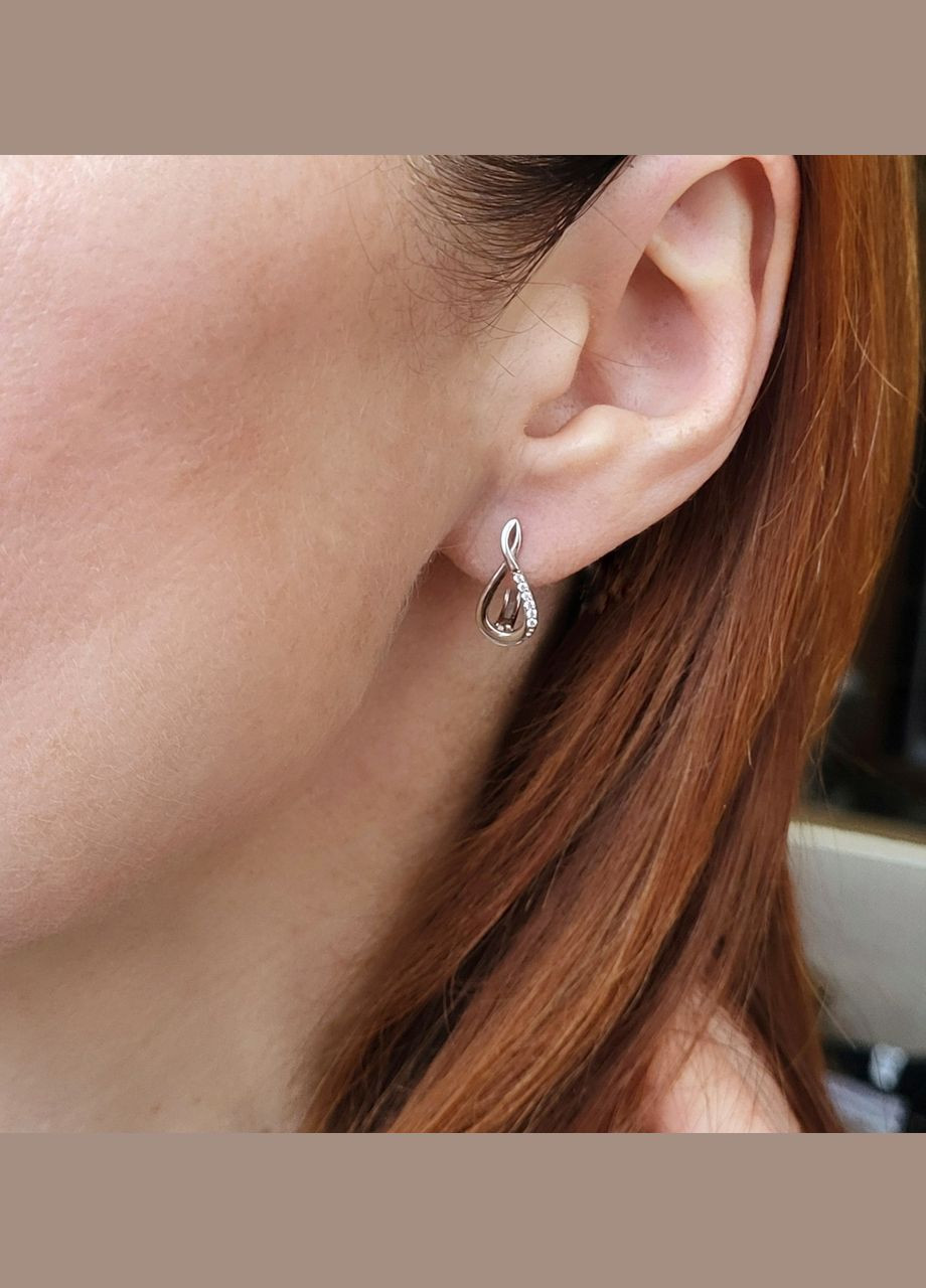 Серебряные серёжки (пара) серьги с Белыми камнями серебро 925 пробы покрыто родием 1561 1.53г No Brand (306741862)