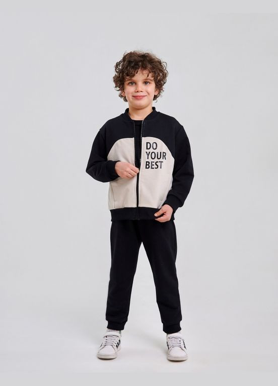 Чорний спортивний костюм (куртка+брюки) чорний Smil