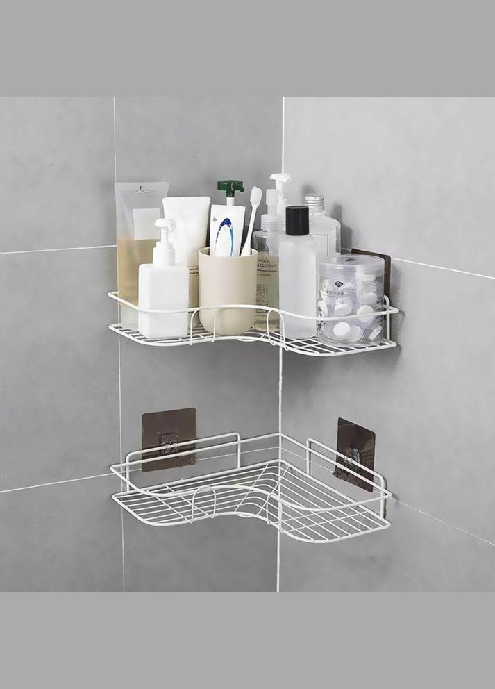 Кутова настінна поличка для ванної самоклеюча біла (NR0147_2) No Brand (315885392)