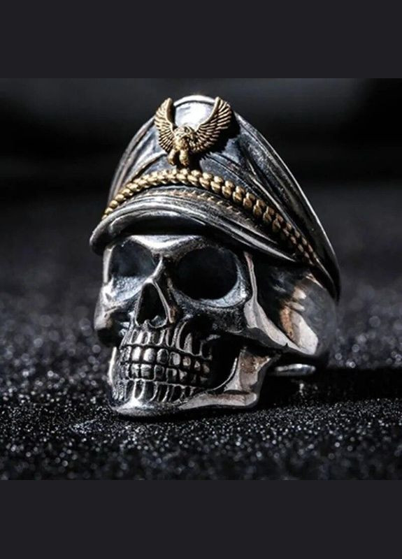 Чоловіча каблучка з нержавіючої сталі у вигляді черепа Генерала із сріблястим орлом розмір регульований Fashion Jewelry (285110561)