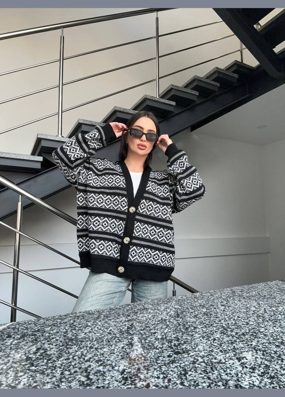 Жіночий вовняний кардиган Візерунок чорний You Best (302653639)