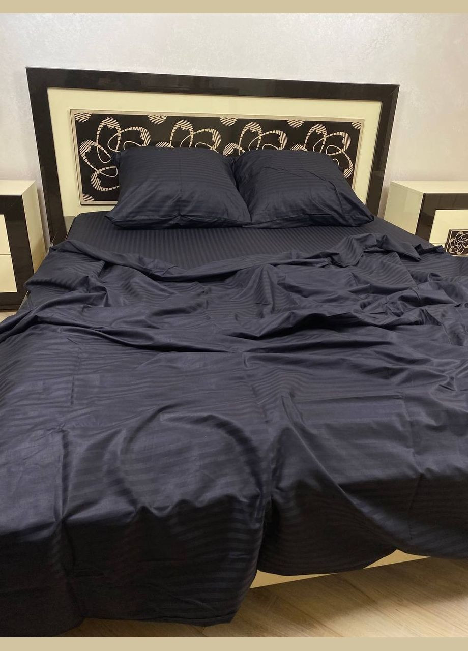 Постільна білизна бавовняна в смужку Євро 200 x 220 Страйп сатин 50 x 70 Чорна No Brand (332796748)