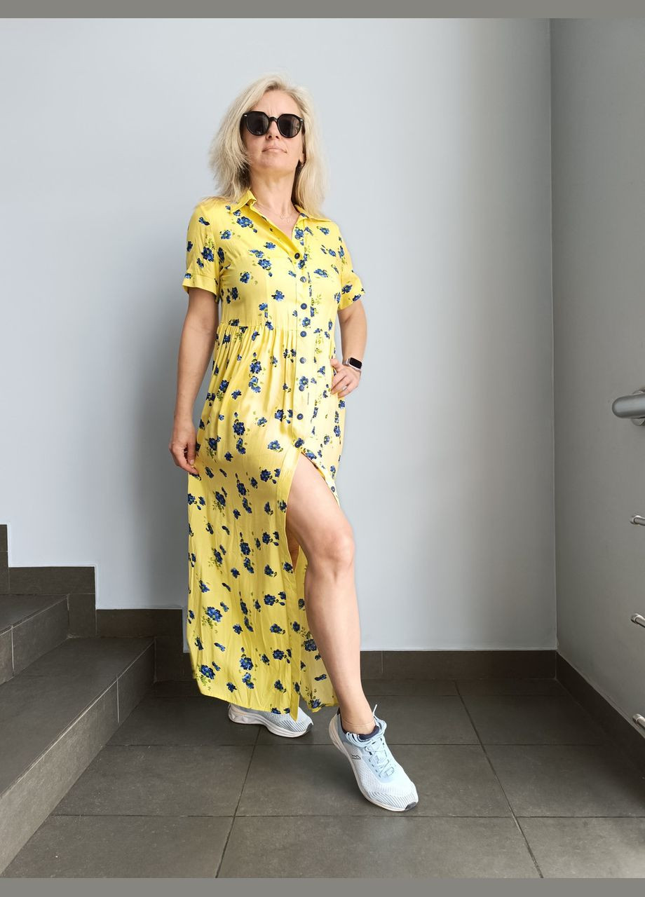 Желтое вечернее максиплатье из желтого штапеля 2 Льва