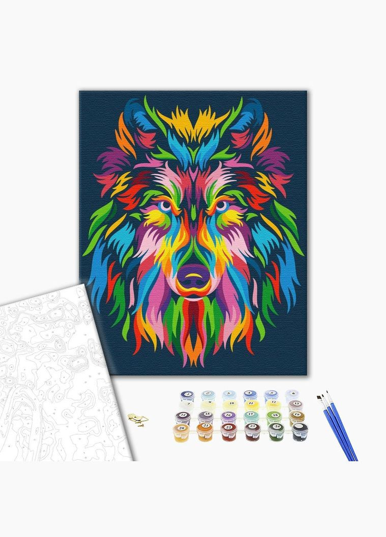 Картина по номерам Радужный волк в стиле поп арт Попарт картины в цифрах животного раскраски 40х50 BS23828 Brushme (308988091)