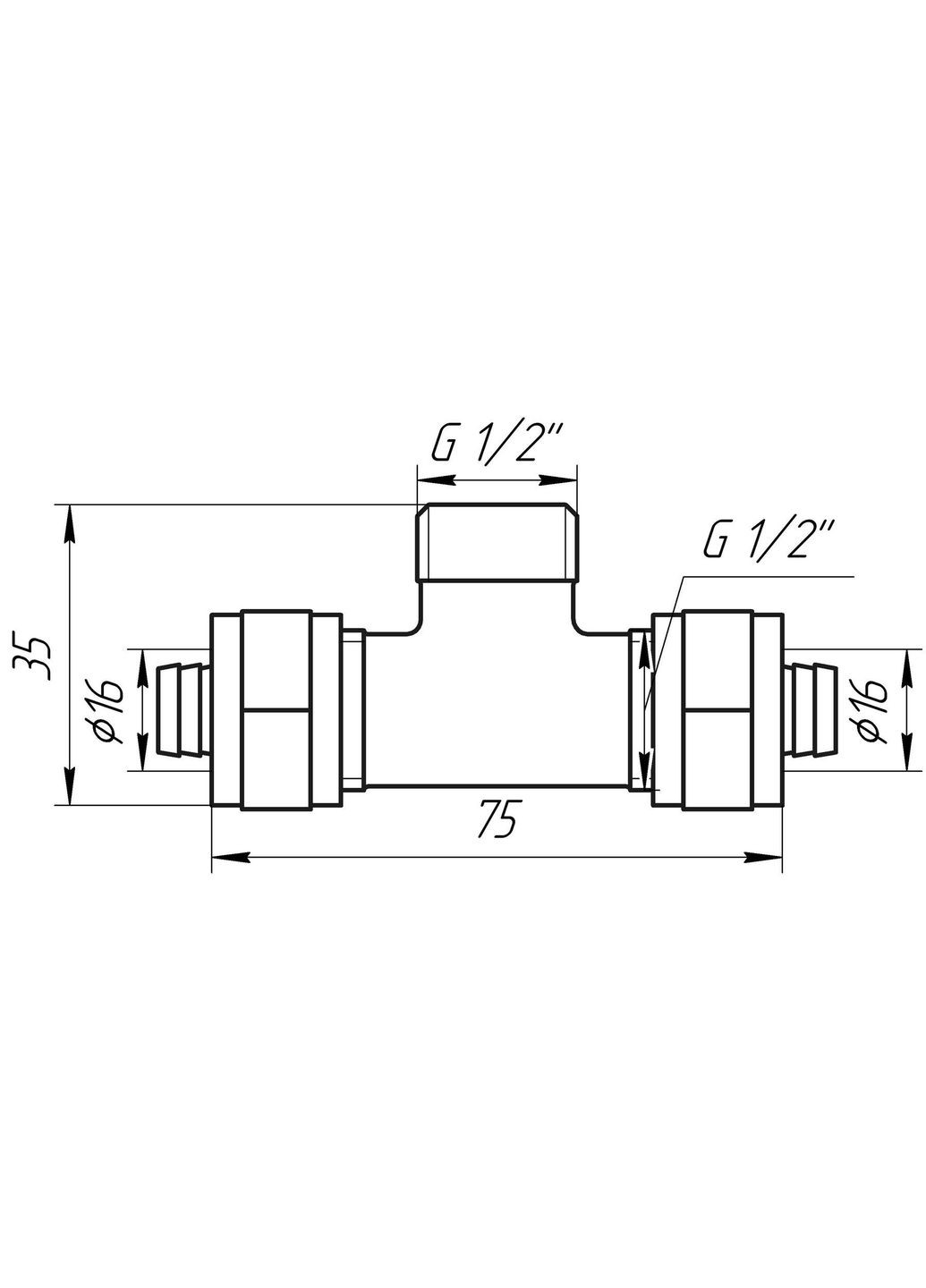 Трійник із зовнішньою різьбою ITALY 733 L 16x1/2″x16 APE (300221786)