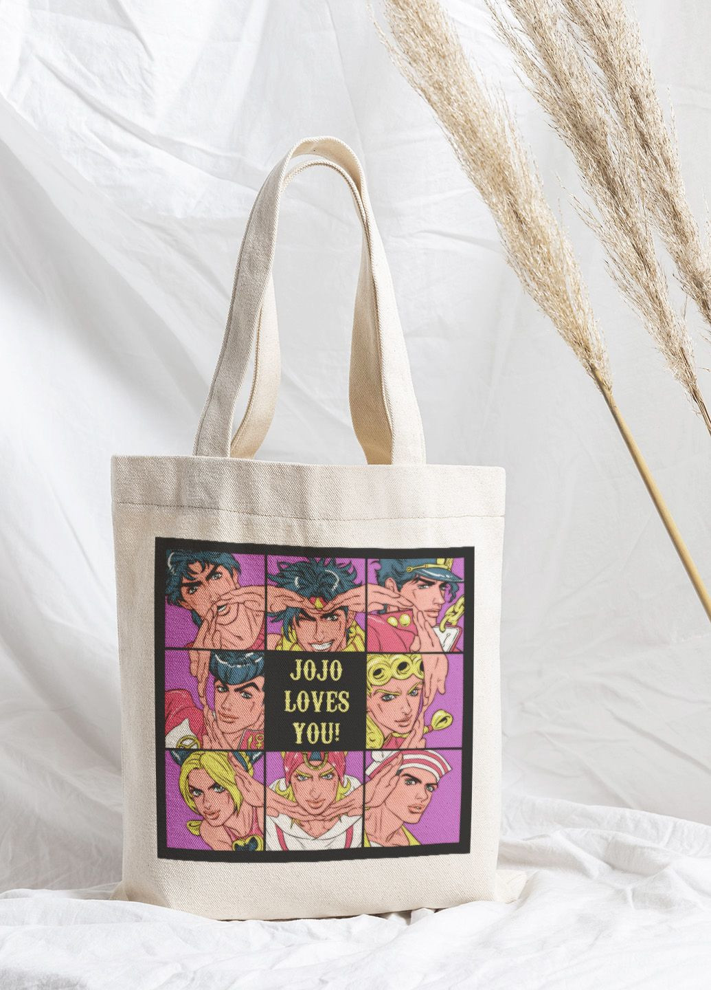 Эко сумка Мерч Крафт Дизайн 34х38см ручка 60см с принтом аниме Jo Jo loves you No Brand шопер (297714398)