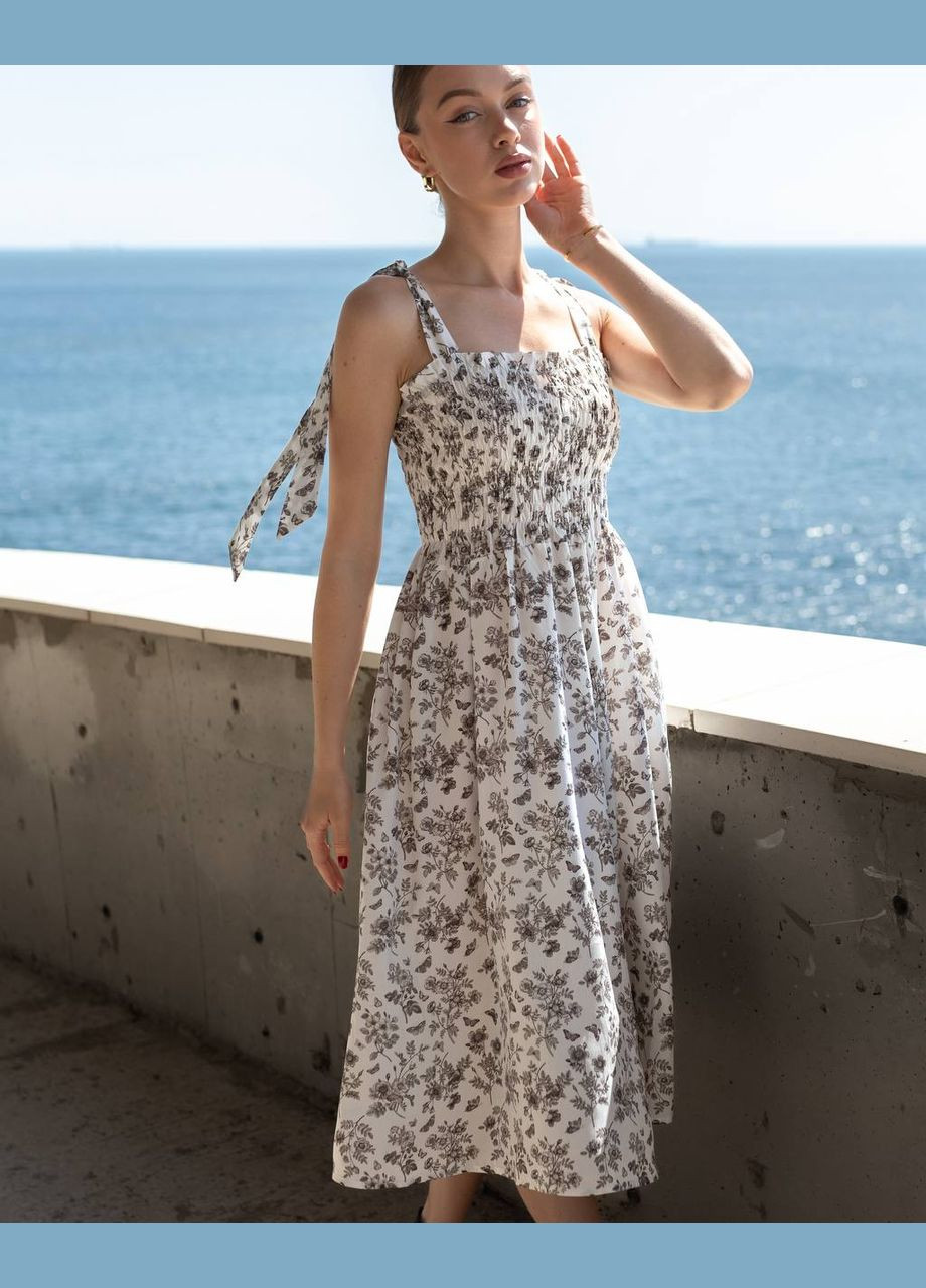 Сіра повсякденний, святковий жіноча сукня міді в квітковому принті дзвін Avanti з квітковим принтом