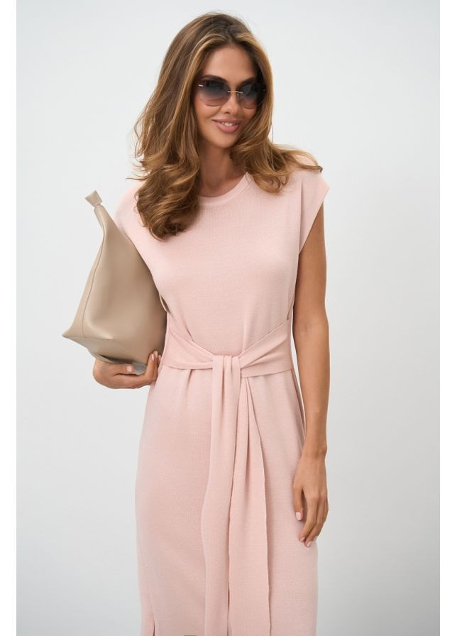 Пудровое повседневный женское платье удлиненное прямого силуэта (2869) Triko Bakh