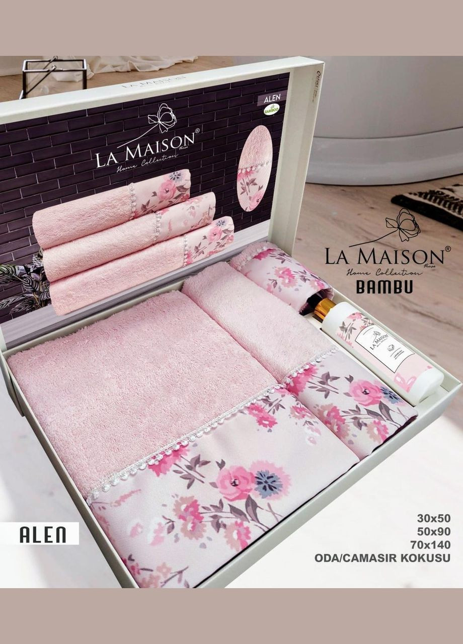 Подарочный набор бамбуковых полотенец La, 3 шт. с ароматом Alen Maison розовый