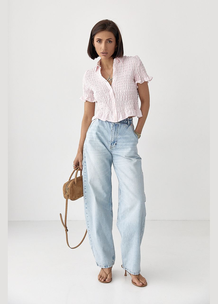 Рожева смугаста блуза з ефектом жатки Lurex