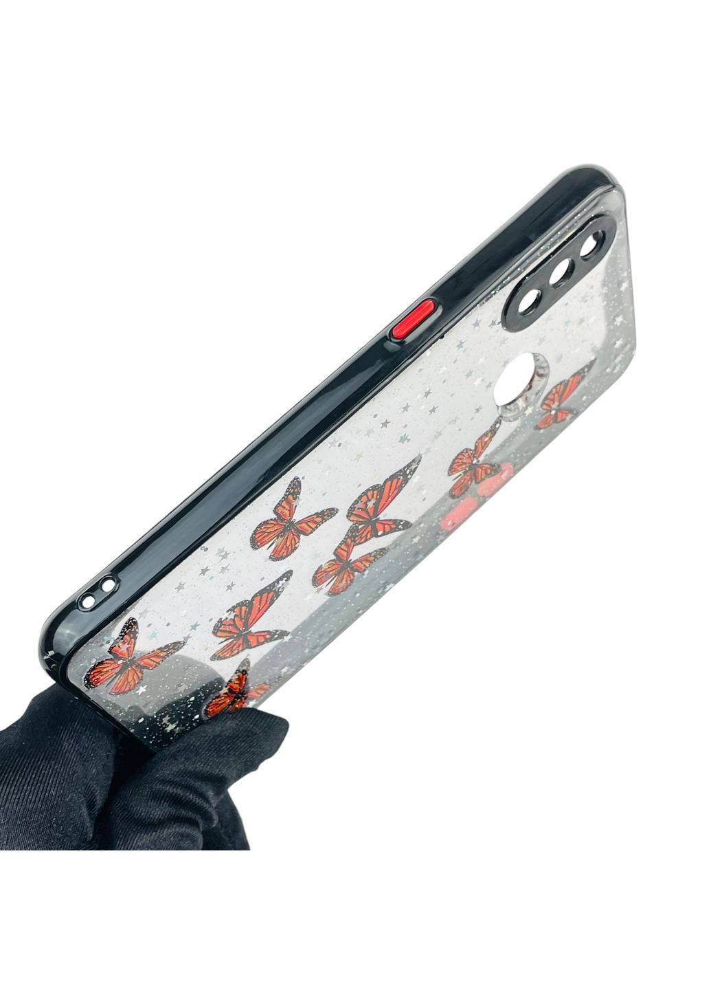 Чохол для Galaxy A10s (SM-A107F) з блискітками з метеликами на самсунг а10с чорний Samsung (366386514)