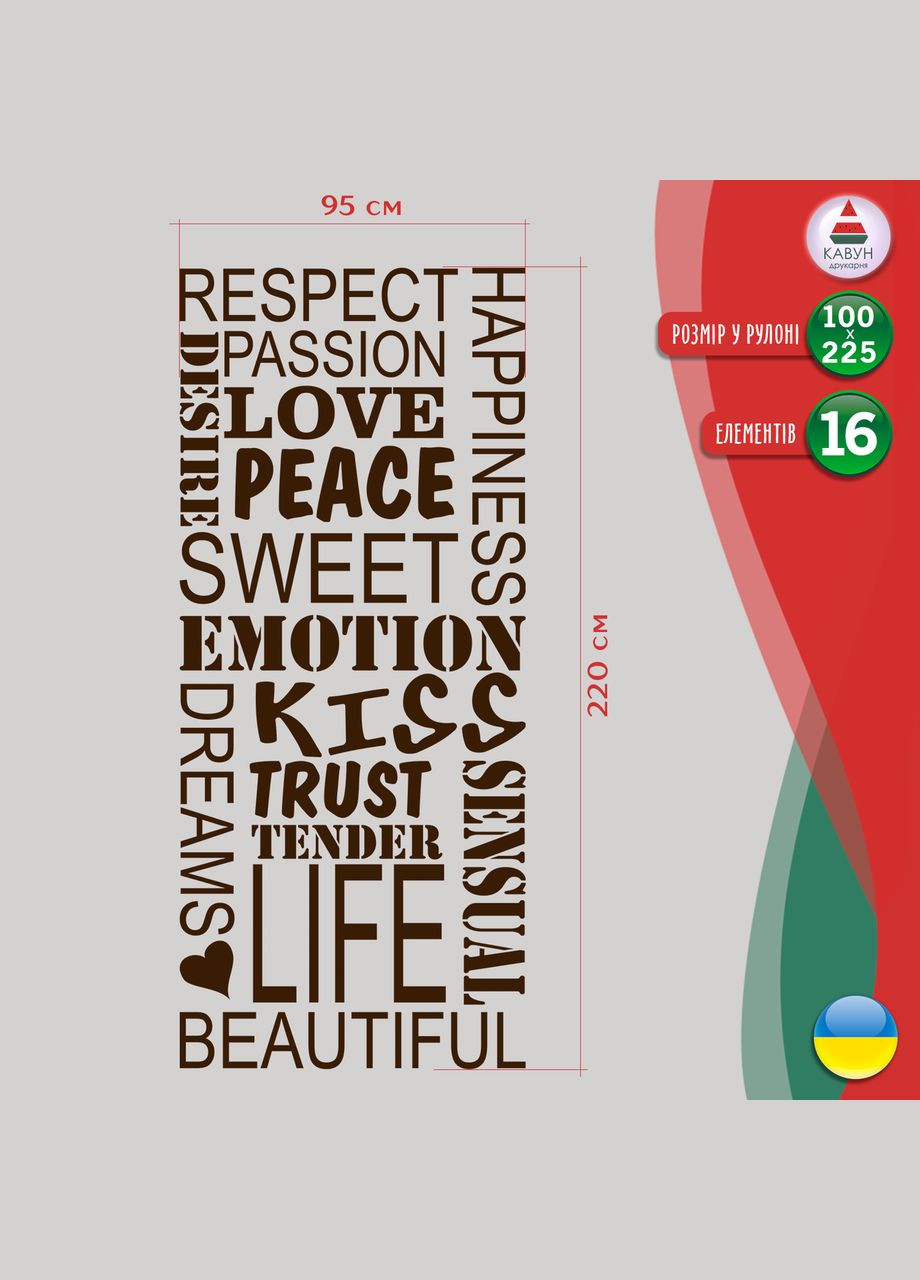 Виниловая интерьерная на стену и обои «Sweet emotion». Кавун наклейка (316190279)