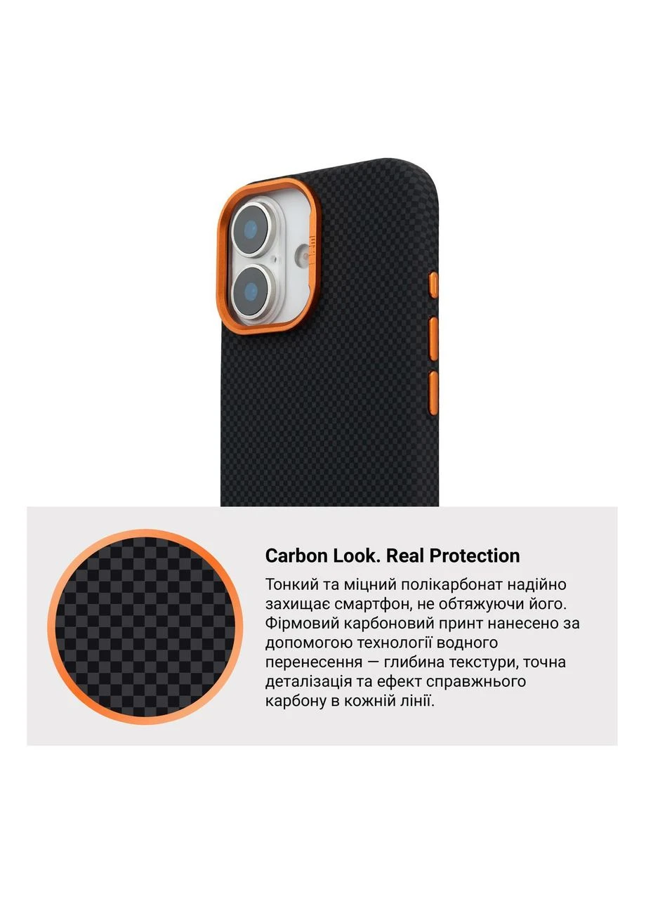 Чехол LikeCarbon2 SE MagCase для Apple iPhone 17 Kevlar Black Orange (ARM89163) KLB ArmorStandart (390055749)