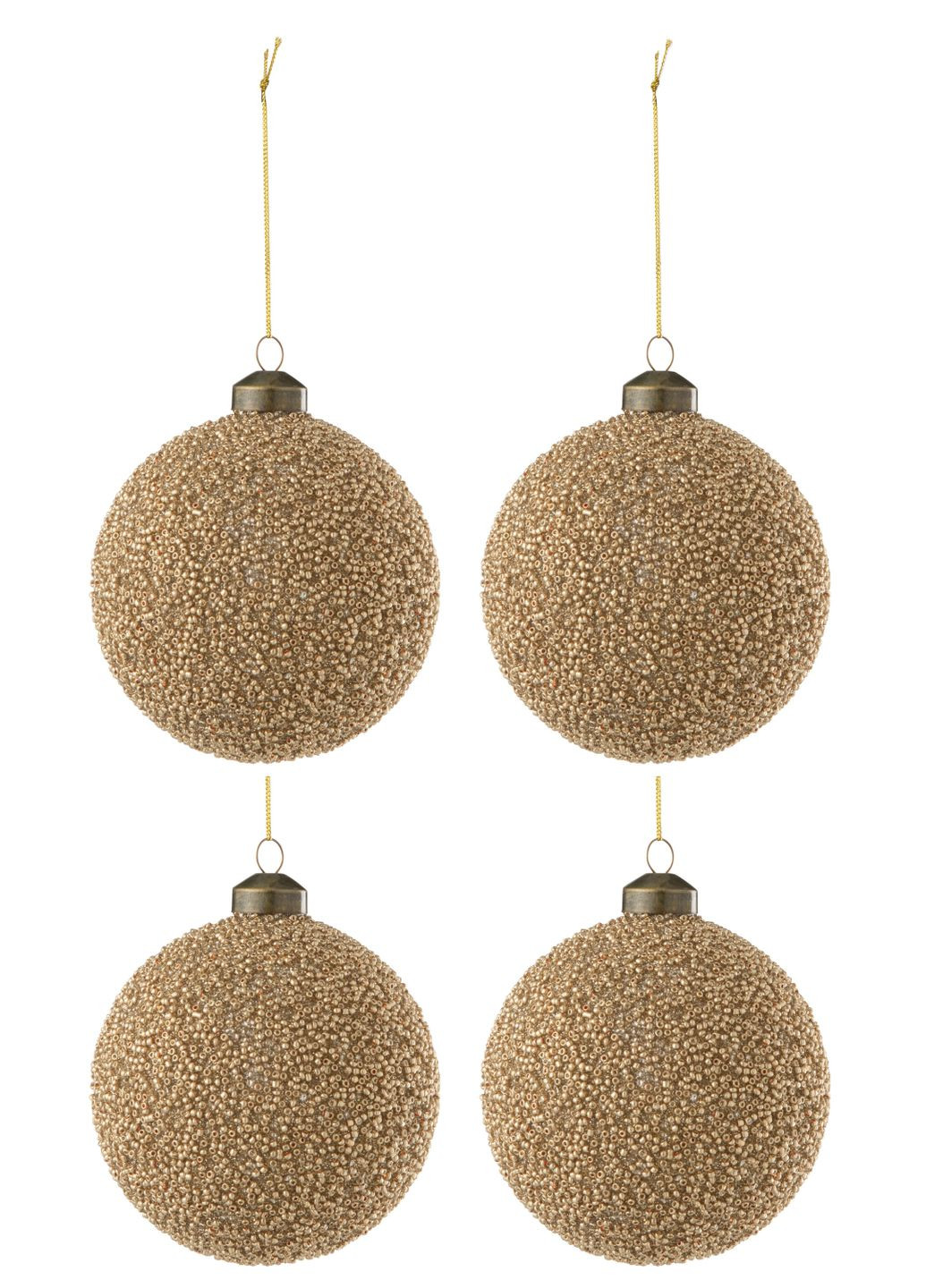 Ялинкові скляні кулі золотого кольору з бісером комплект із чотирьох штук Бельгія (37329) J-Line (305827875)