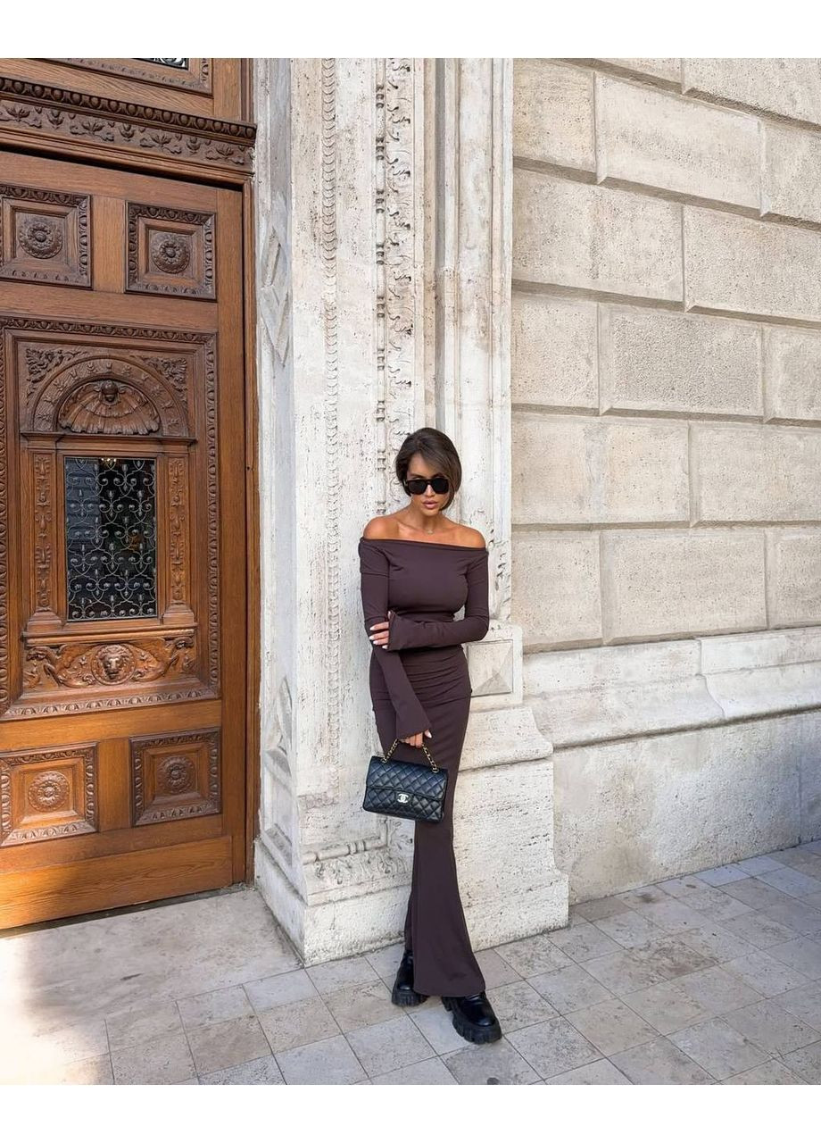 Темно-коричнева святковий, коктейльна, повсякденний, вечірня, кежуал жіноча сукня силуетна Asi.Store.ua