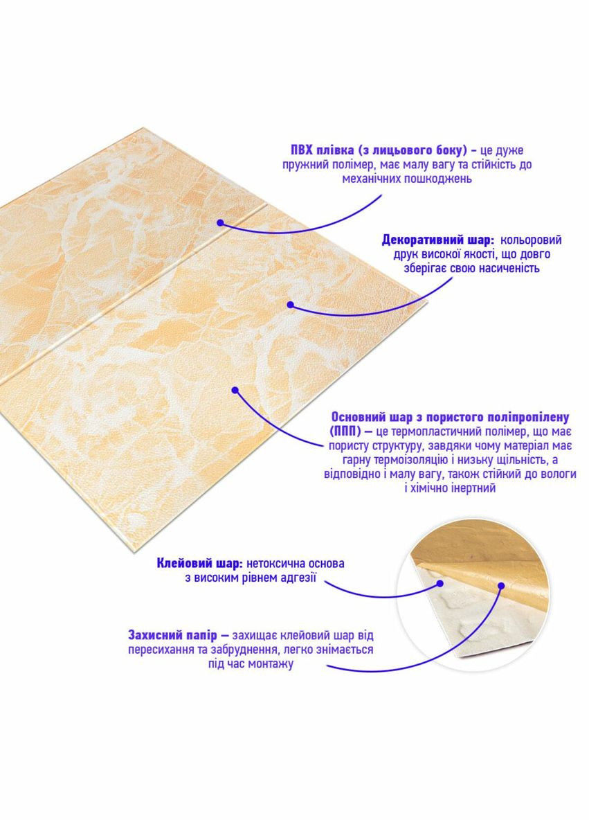 Самоклеющаяся 3D панель персиковый мрамор 700х700х4мм SW-00001343 Sticker Wall (329895059)