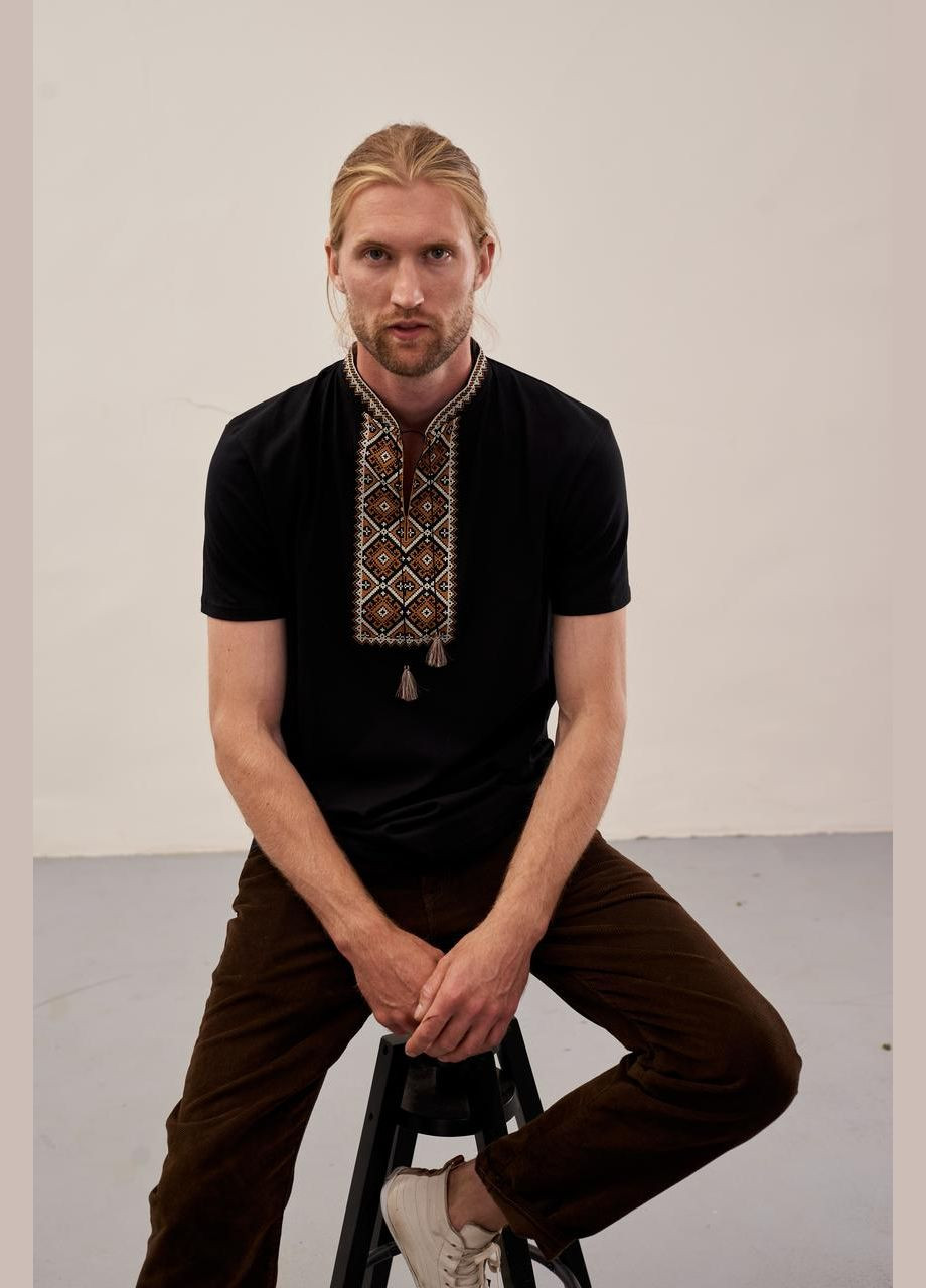 Чорна трикотажна чоловіча футболка "отаманська" MEREZHKA бавовна (291409716)