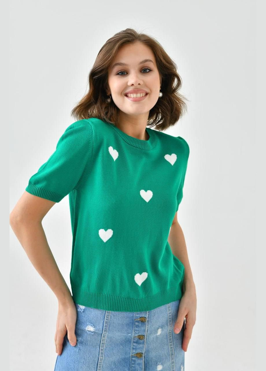 Зеленая демисезон футболка с сердечками No Brand