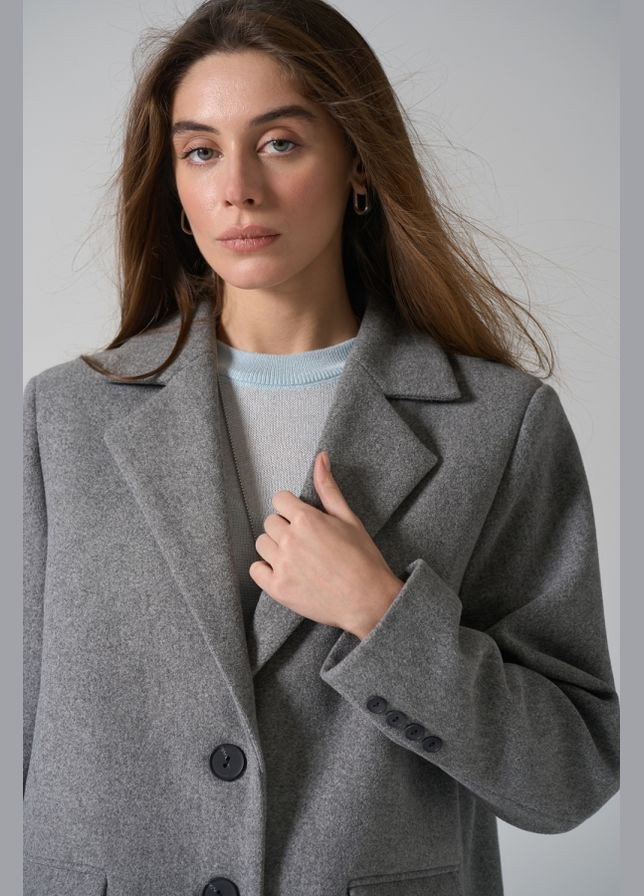 Серое демисезонное Полупальто оверсайз с шерстью и кашемиром (563) Bellise