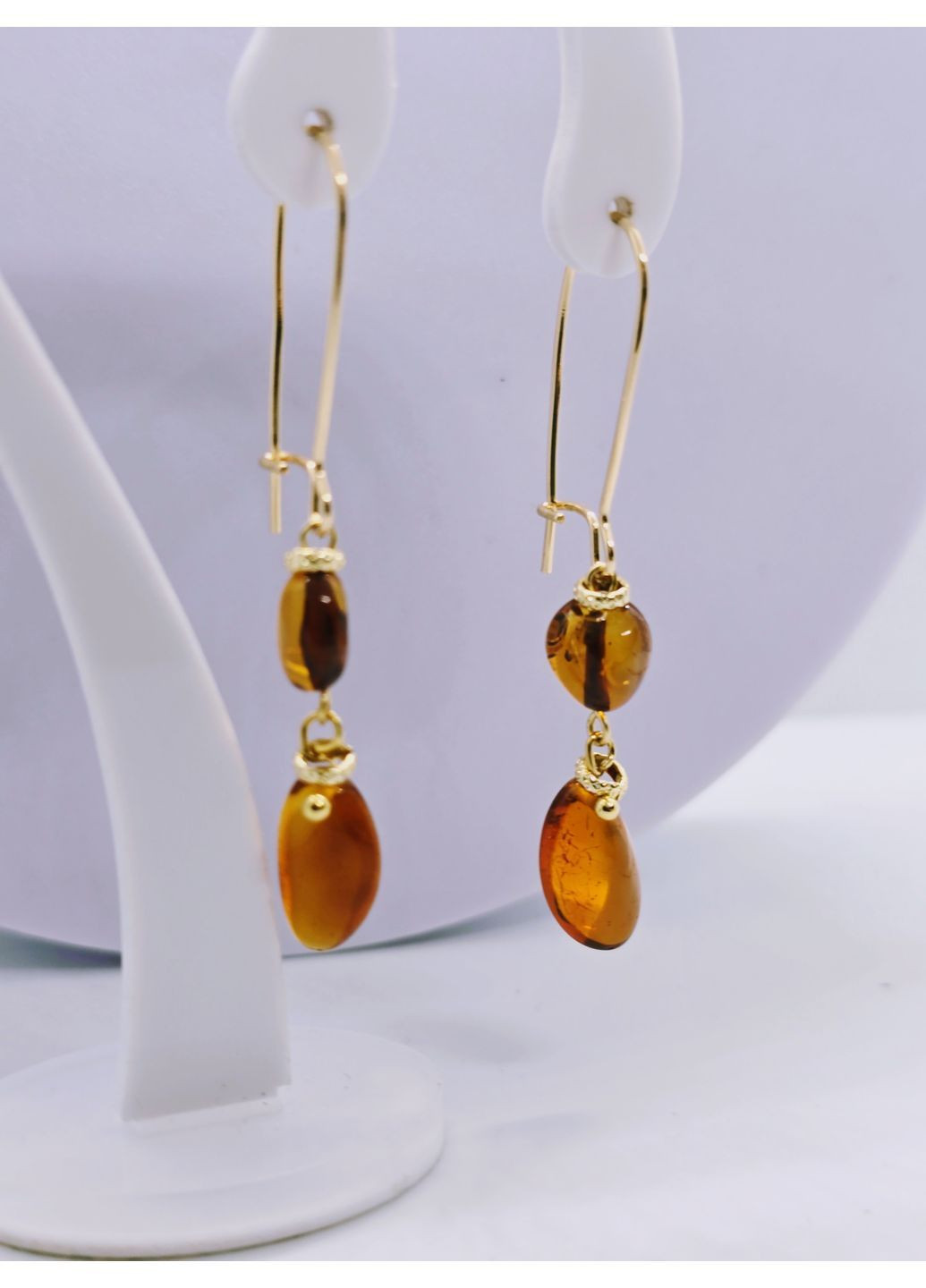 Сережки 3384 з натурального бурштину відтінок коньячний MINOV (364487591)