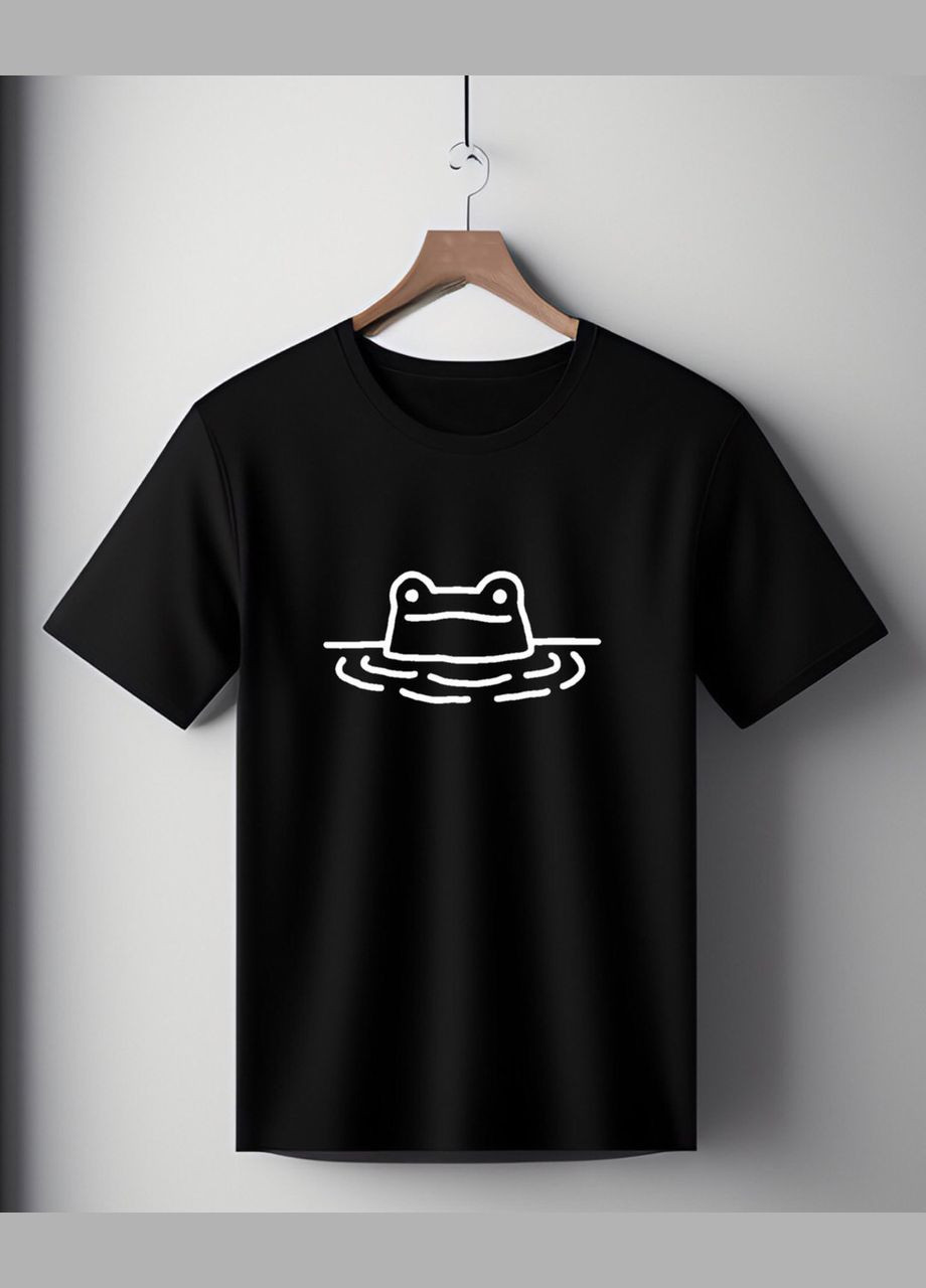 Футболка чорна оверсайз унісекс з принтом " Жабка в озері " Handmade (308245376)