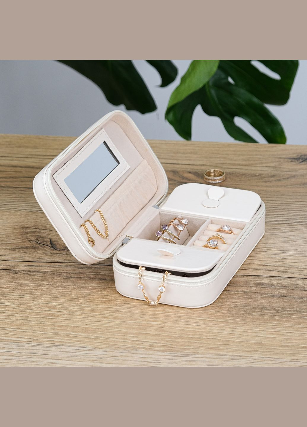 Ящик для украшений с зеркалом, экокожа бежевая см. (JZ-038-3) Гранд Презент (322190864)