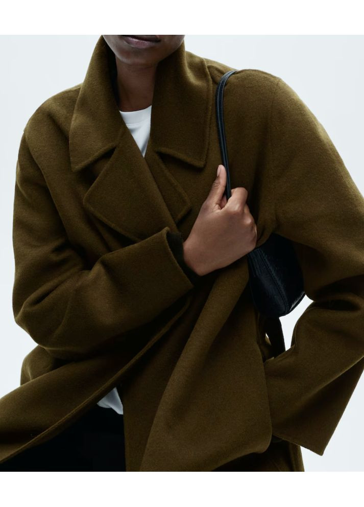 Оливковое (хаки) демисезонное Пальто ручной работы с поясом Mango