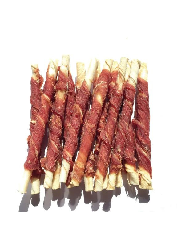 Ласощі для собак – качине в'ялене м'ясо на кальцинованій паличці 12,5 см, 200 г (≈14–16 шт/уп) Lucky Star (362915503)