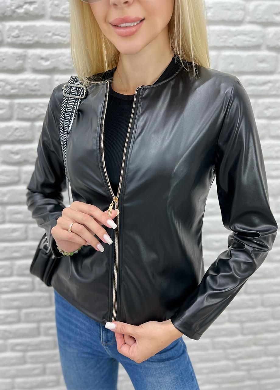 Черная демисезонная демисезонная тонкая куртка-жакет из экокожи Fashion