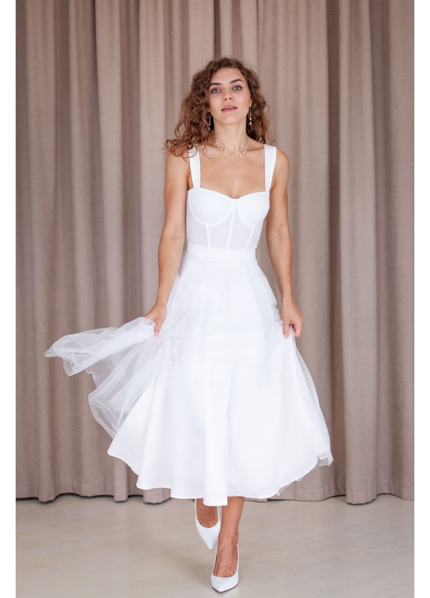 Белое вечернее платье а-силуэт ODDI однотонное