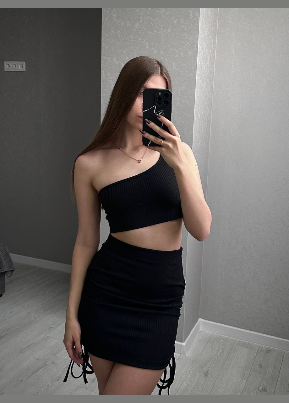 Черный демисезонный женский комплект (топ+юбка) Avanti