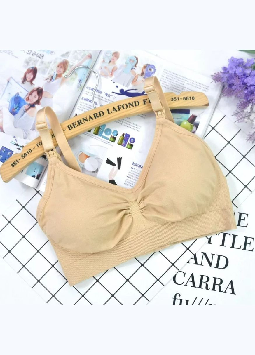 Бежевий бюстгальтер-топ для годування безшовний - s (36) Mommy Bag