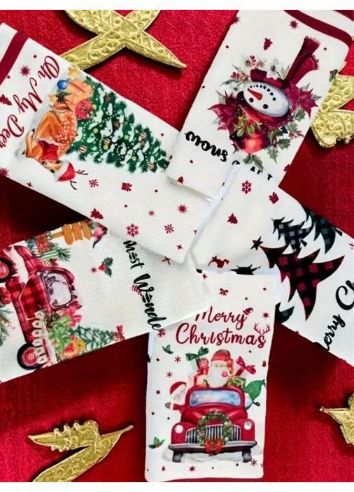 Рушники подарунковий набір кухонних рушників 5шту Новий рік Різдво Merry Christmas 60х40см No Brand білий