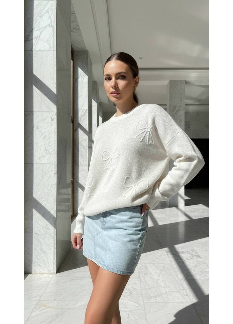 Білий демісезонний жіночий турецький светр з машинною в’язкою — універсальний розмір 42/52 (заміри в описі) DK/DL Мода без кордонів