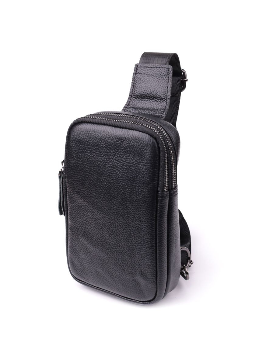 Слінг-сумка для чоловіків з натуральної шкіри із двома відділеннями чорна (sku_sale_15105) No Brand (328922103)