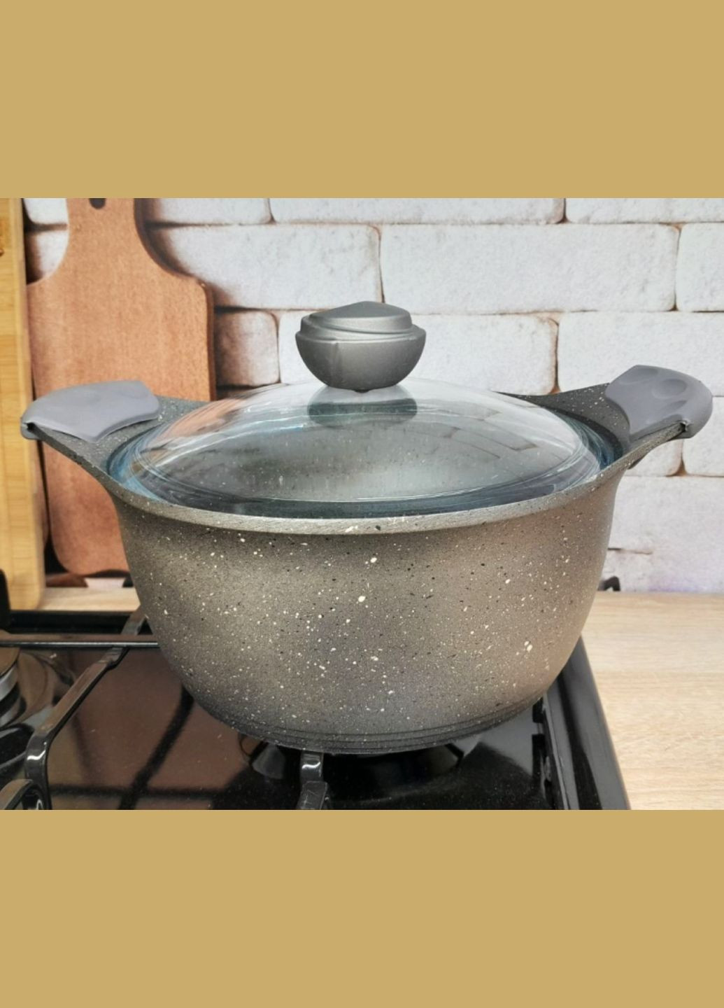 Каструля зі скляною кришкою O.M.S. Collection 3120 з гранітним покриттям 24 см 4,5 л Сірий (Туреччина) No Brand (317185930)