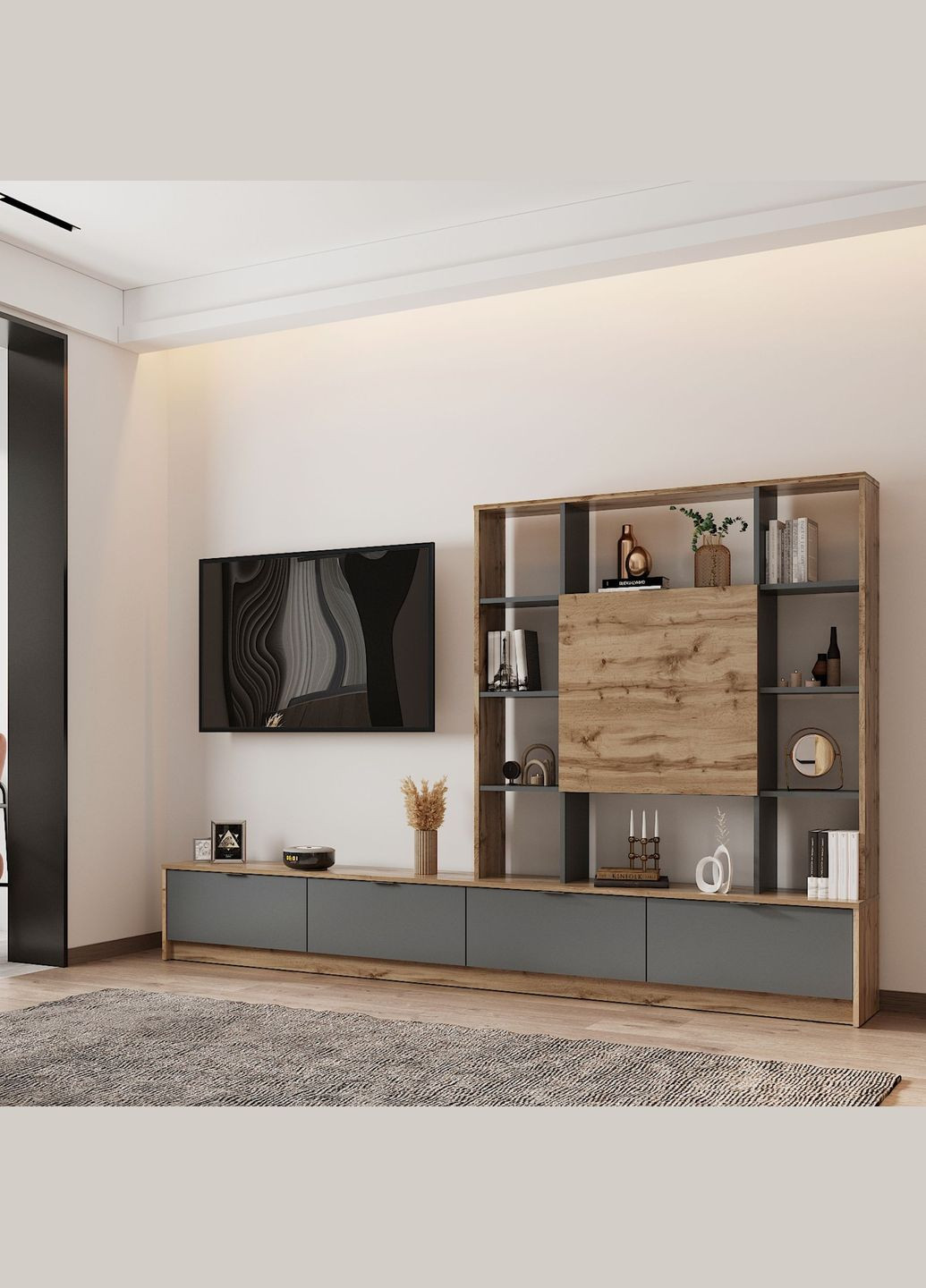 Стінка у вітальню Капрі 240х33х153 см Дуб тахо/Графіт (DRS-011308) Doros (346529086)