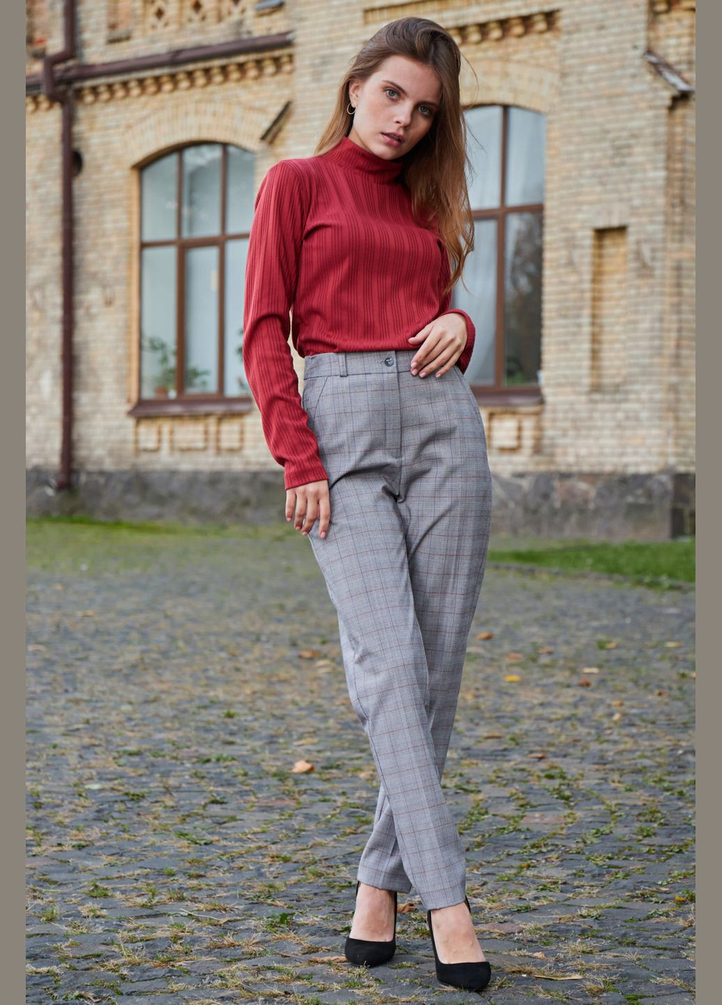 Жіночі брюки в клітинку вузького крою з кишенями (ll171120094) LadyLike (333341007)