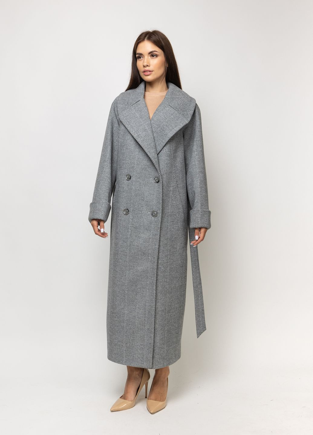 Сіре демісезонне Пальто класичне жіноче Марсель сіре двобортне CHIUAS