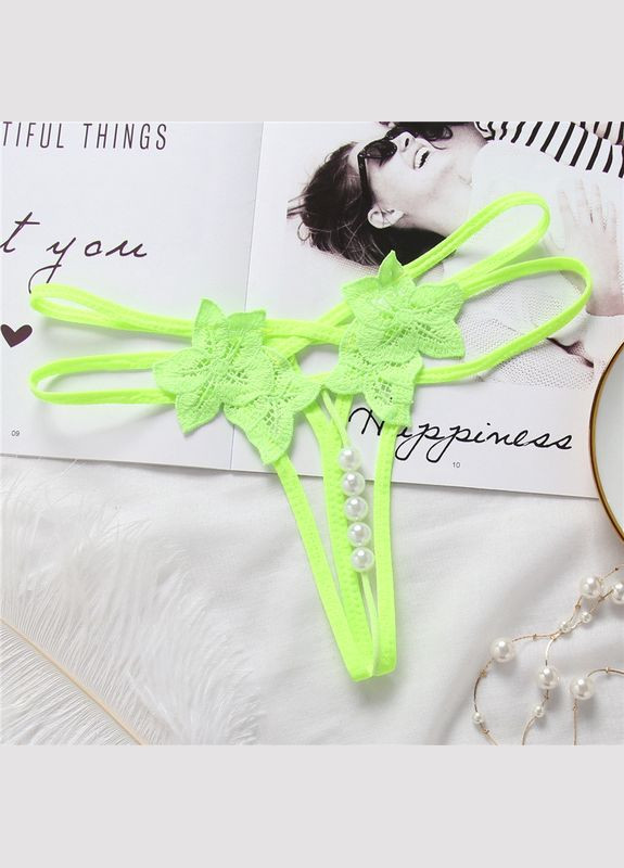 Кружевные трусики с открытым доступом и с ниткой из жемчужин Sexy OneSize (8-34) No Brand (312005326)