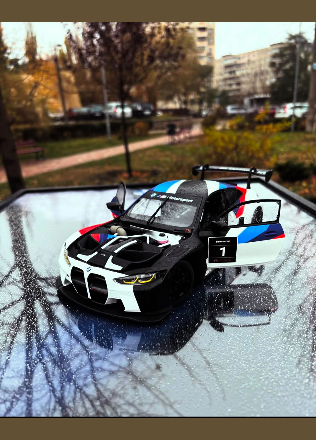 Картина сувенір з масштабною моделлю автомобіля BMW M4 GT3 метал рамка дерево 50x70см No Brand (333691226)