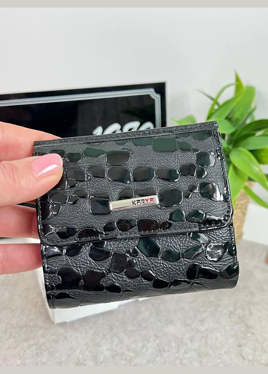 Кошелек женский на кнопке натуральная кожа Турция черный с красной серединой Karya (341322668)