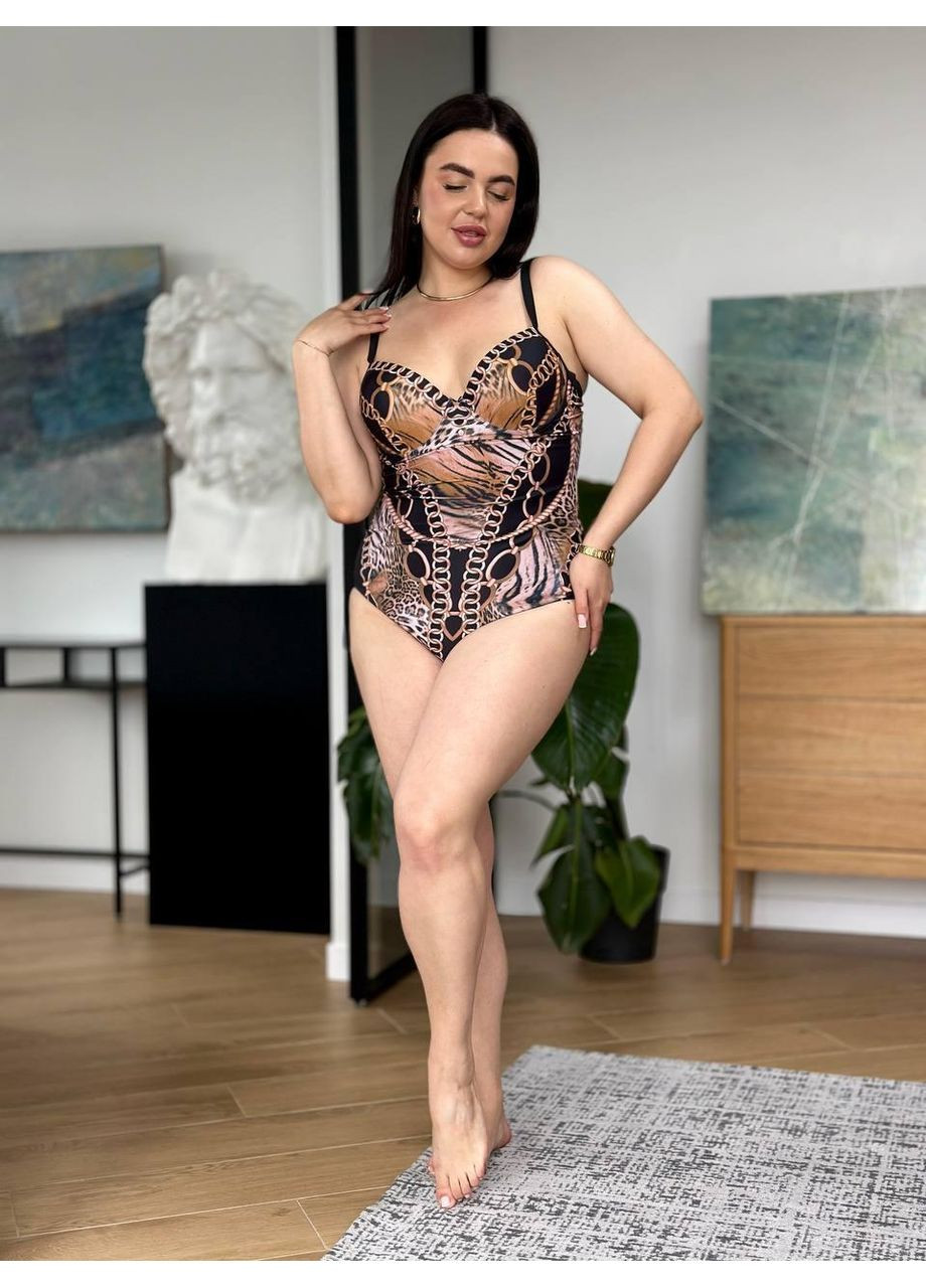 Комбинированный летний женский комплект плюс сайз сплошной купальник + парео женский купальник сплошной с парео больших размеров No Brand