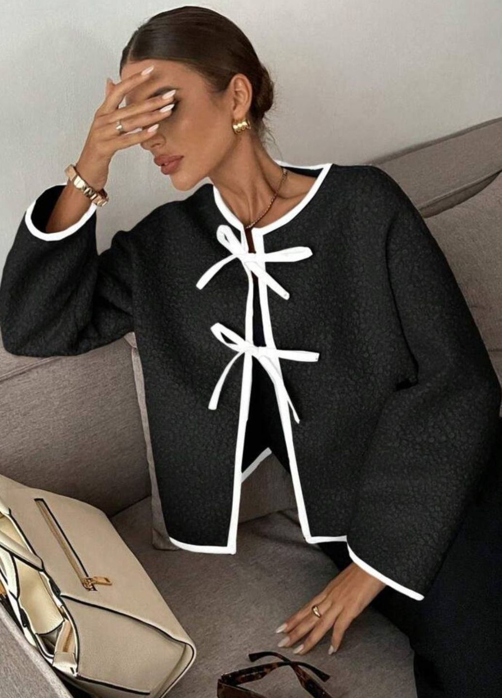 Кроп-пальто спереду на зав’язках Allthings (365701378)