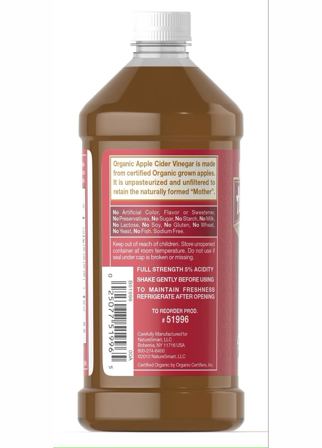 Яблочный уксус Puritan's Pride Organic Raw Apple Cider Vinegar with Mother 473ml Puritans Pride (292713244)