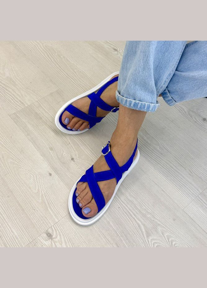 Босоніжки жіночі замшеві на низькому ходу. Колір електрик. 38 розмір Vasha para (303932090)