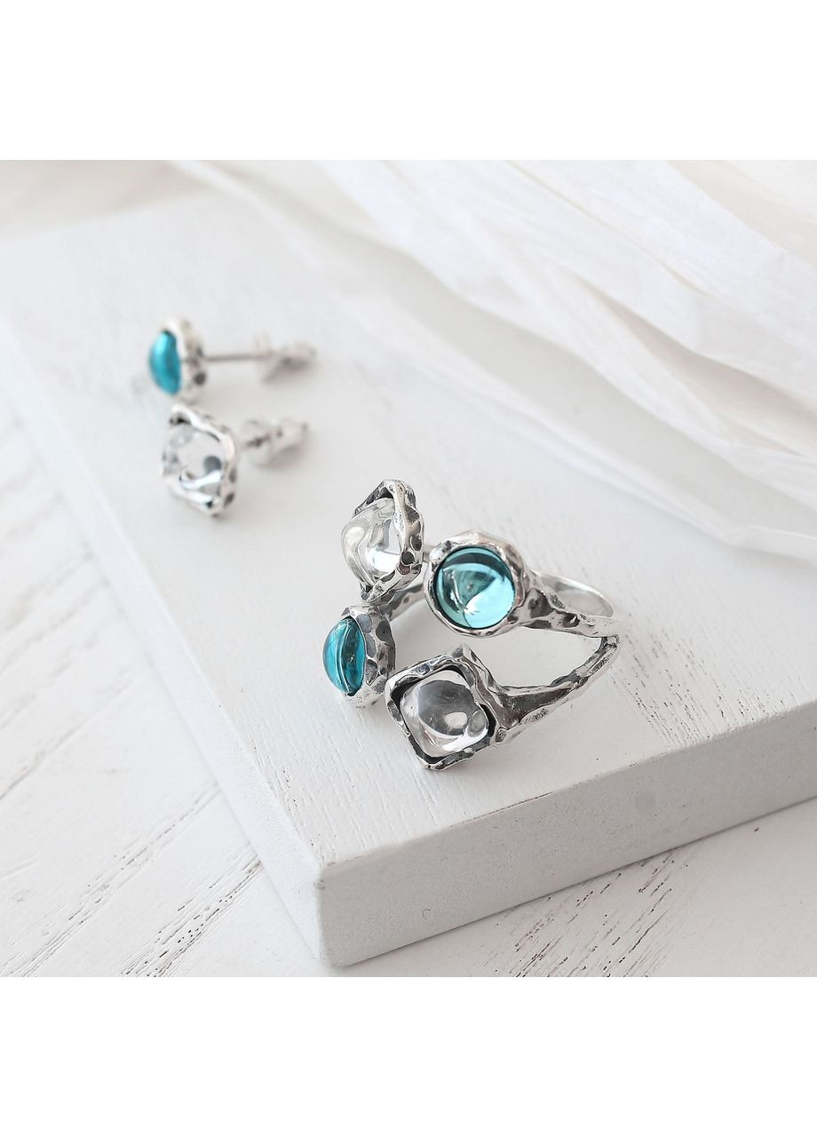 Кільце срібне Ліриди mix Aqua Bohemia 925 17.5 розмір Skifska Etnika (364202845)