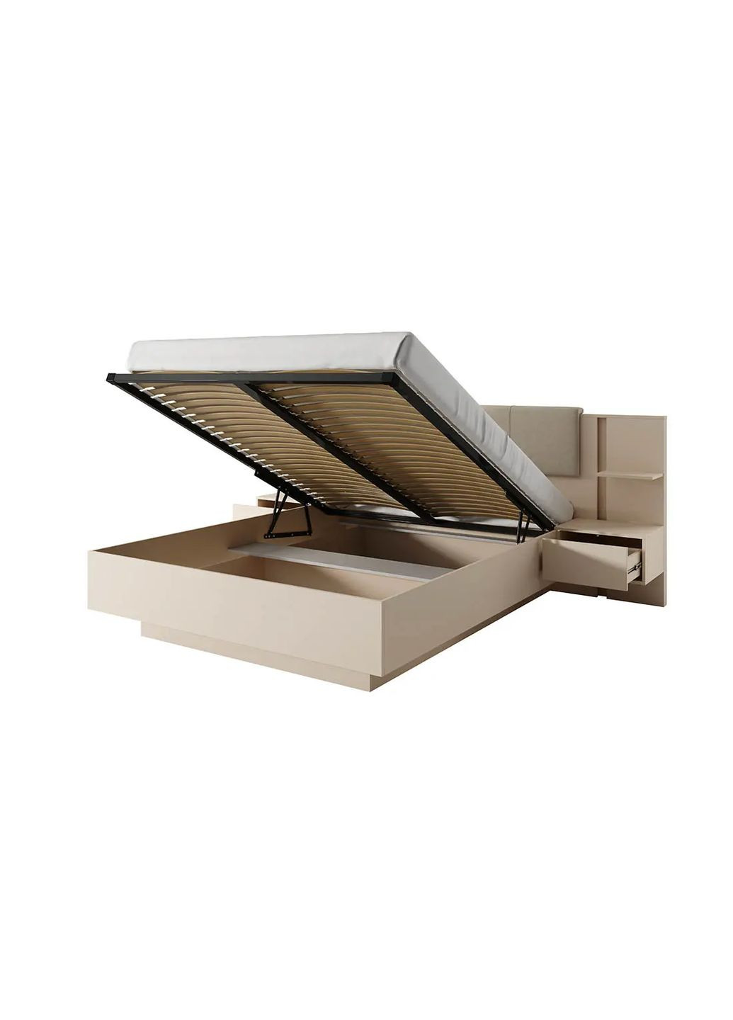 Двоспальне ліжко Фрея (Dast) 160x200 бежеве з підйомним механізмом, підсвіткою та двома тумбами LAGOM (356683865)