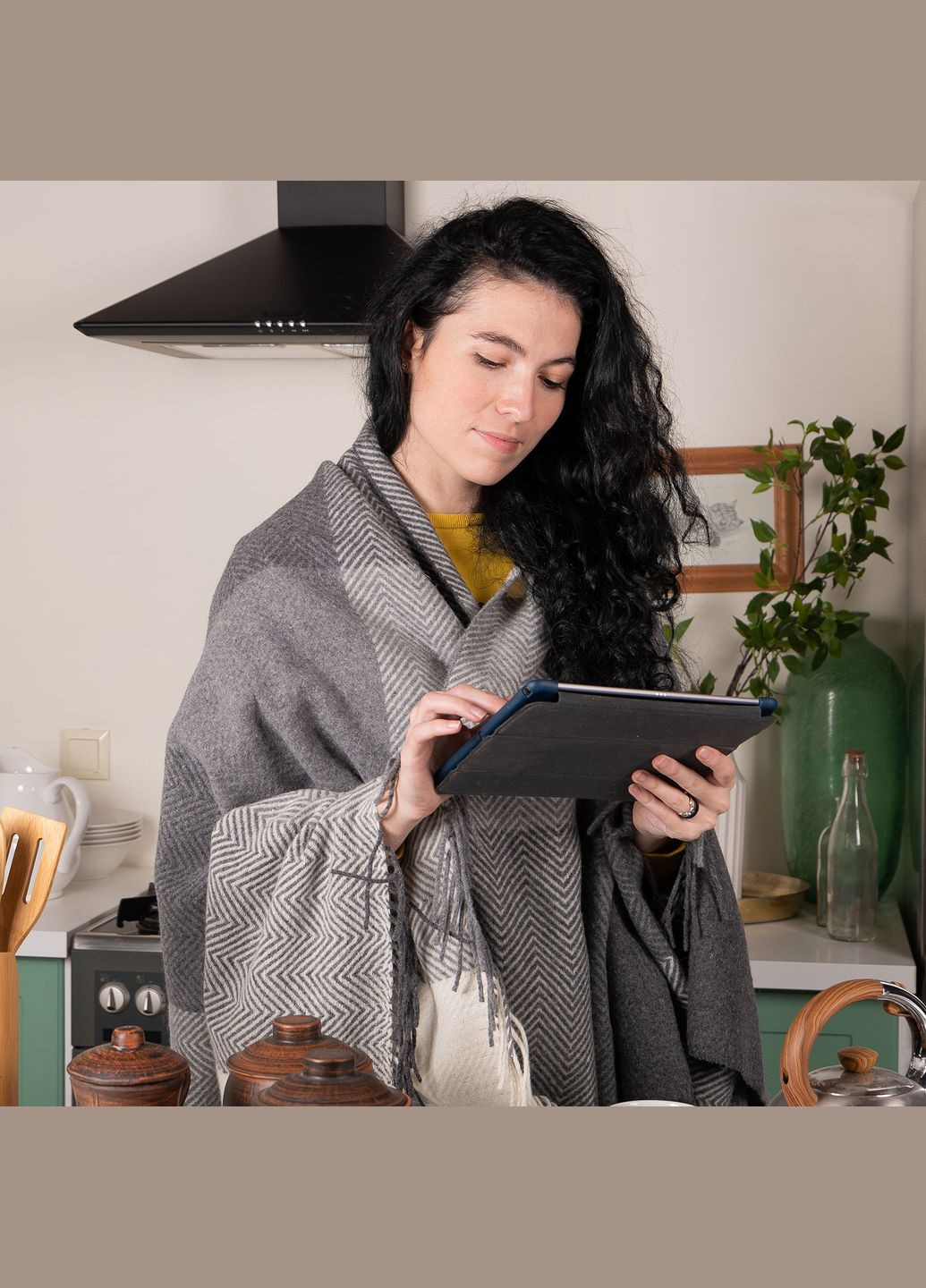 Плед Мериносовий Клітка біл-св.сер-тем.сер 140 x 200 см Love You (306459381)